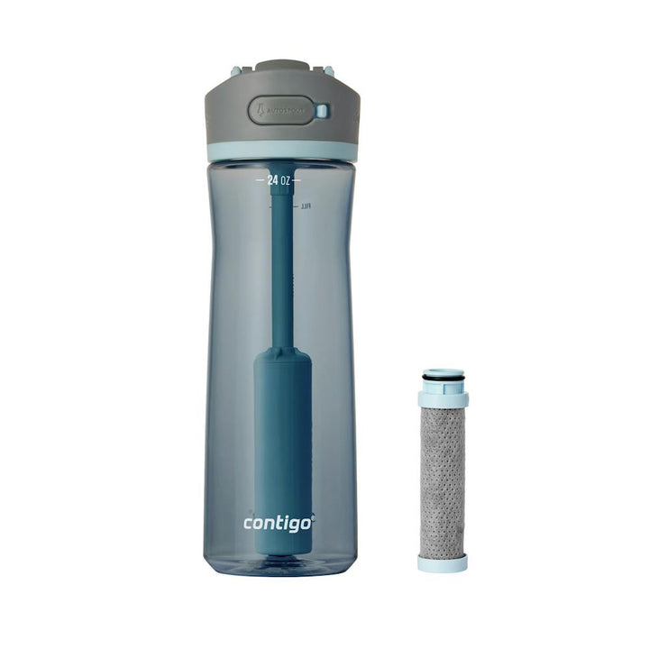 Contigo® Wells Plastic Filter Water Bottle with AUTOSPOUT® Straw Lid and Replacement Filter, 24 Oz. - Dark Ice & Purity [YOM5P]